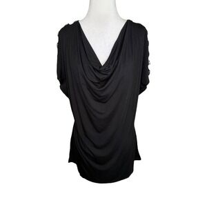 Carina Rhinestone Cold Shoulder Drape Neck Blouse Top Black‎ XL NWT